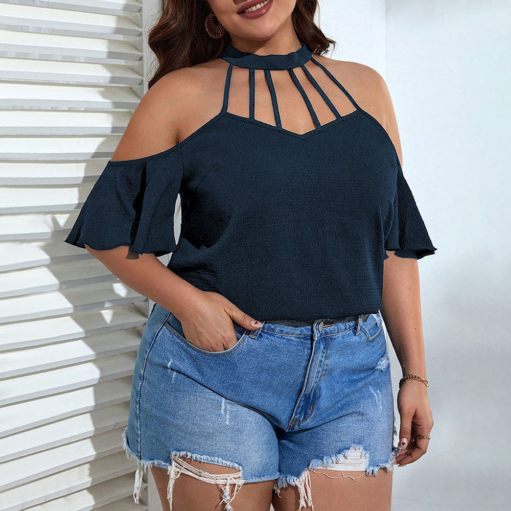 Dame Off-Shoulder Top med høj krave og legende ruffles detaljer Skovae