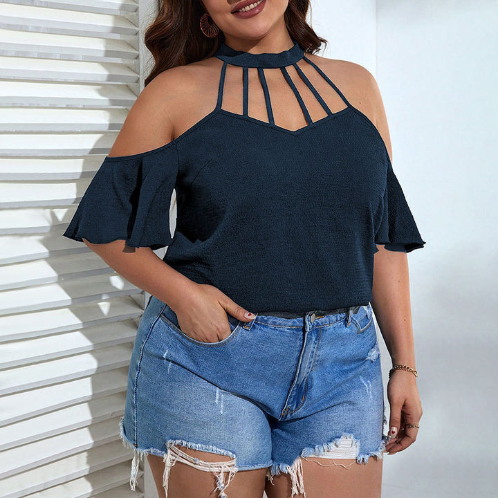 Dame Off-Shoulder Top med høj krave og legende ruffles detaljer Skovae