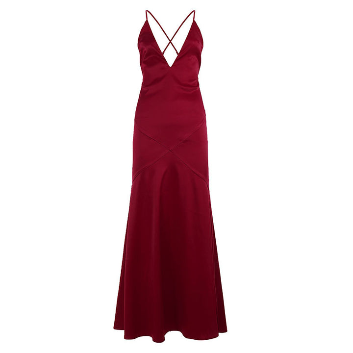 Dame Maxi-kjole med dyb V-udskæring og flydende kant Skovae