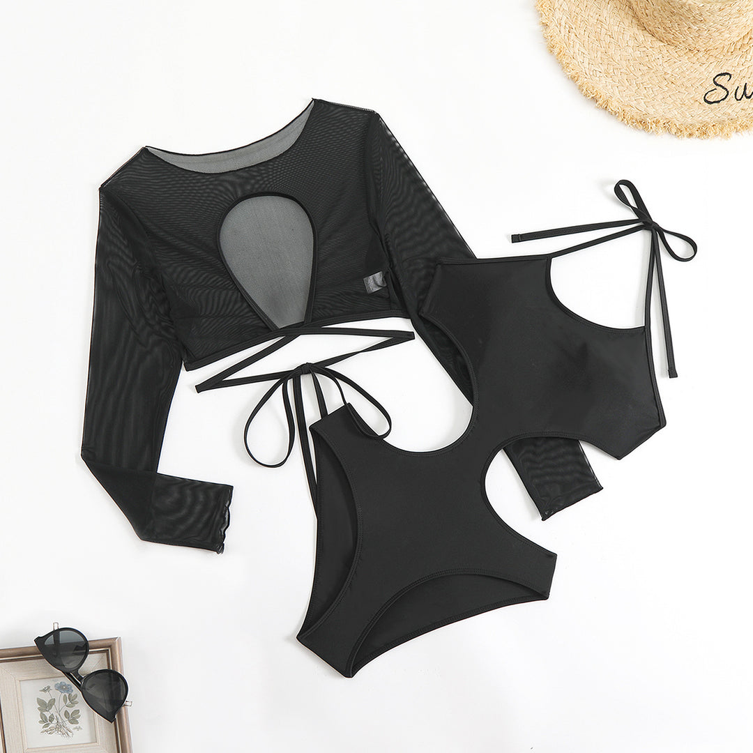 Dame Sporty Tankini-sæt med gennemsigtigt top og moderne snit Skovae