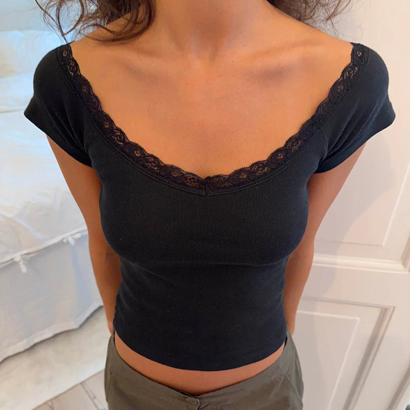 Damer Crop-Top med spidskant og skulderfri design Skovae