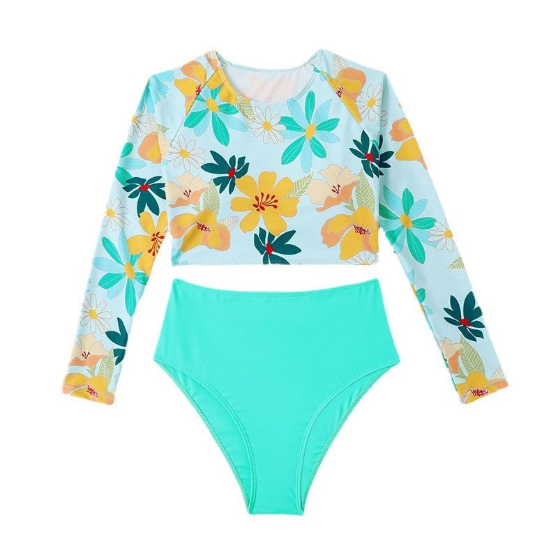 Damer Sporty Bikini med Langærmet Top og Blomsterdesign Stilla