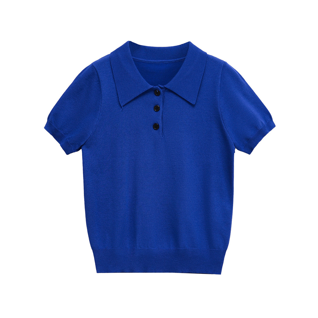 Dame Elegant Kortærmet Polo Skjorte med Klassiske Knapper Stilla