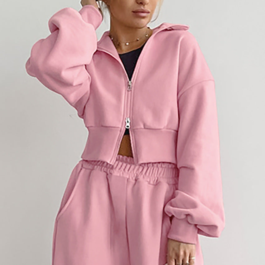 Dame Sporty Crop-Top og Joggingbukser Set med elastisk Talje Stilla
