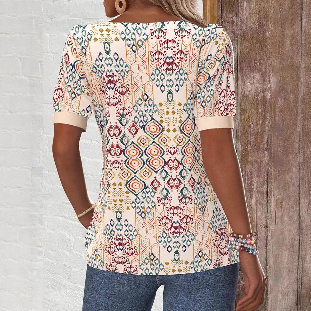 Dame modebluse med flot, geometrisk mønster Stilla