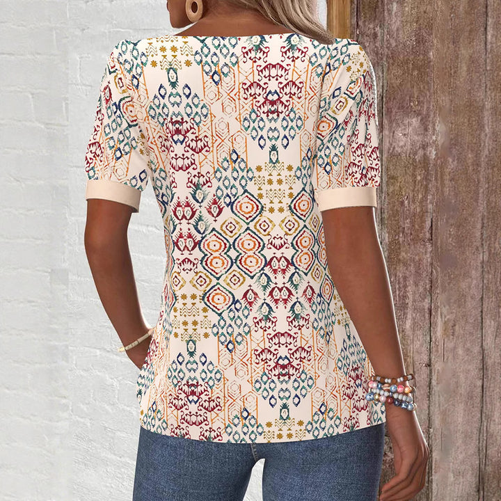 Dame modebluse med flot, geometrisk mønster Stilla