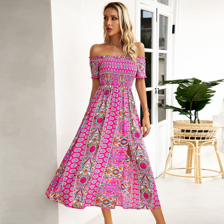 Dame Maxi-kjole med off-shoulder design og legende slids Stilla