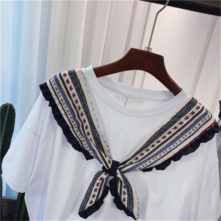 Dame Casual T-shirt med dekorativ bue og flæsedetalje Stilla