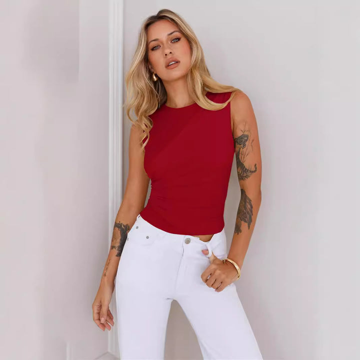 Dame kropsnært wrap-top med asymmetrisk design og rynkning Stilla