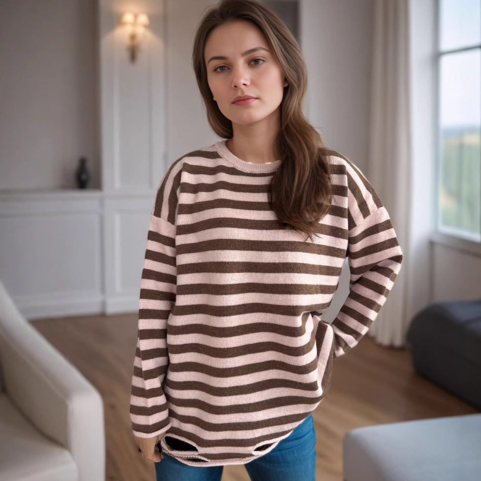 Kvinders strikket oversized sweater med afslappet stribemønster Stilla