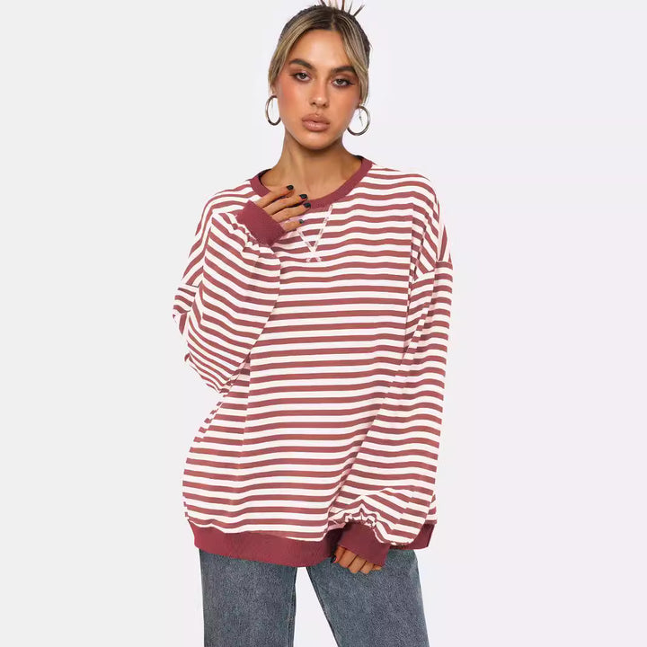 Dame overdimensioneret stribet sweater med pufærmer Stilla