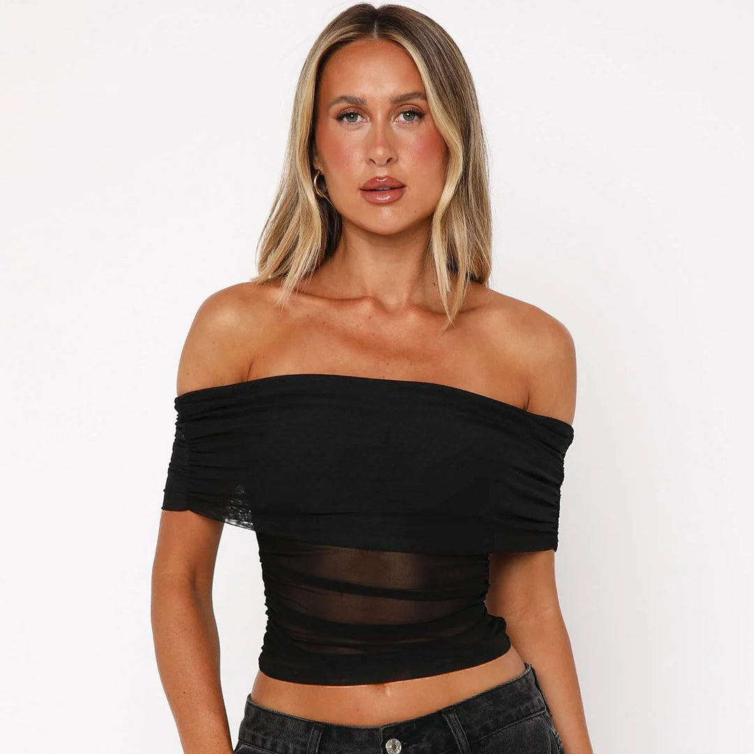Dame Off-Shoulder Top med raffinerede draperingselementer og elastisk linning Stilla