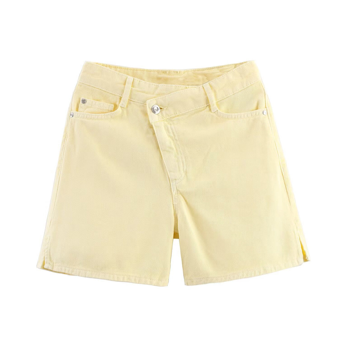 Dame jeansshorts i afslappet vintage-stil med høj talje og sidelunger Skovae
