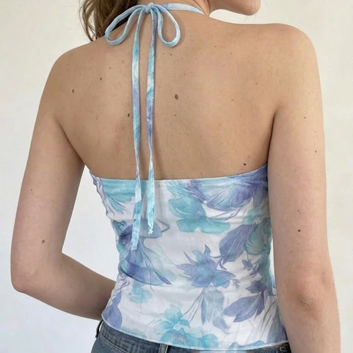 Dame Spaghetti-top med blomsterindsatser og transparente flæser Skovae
