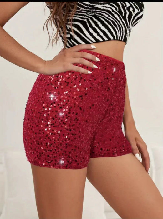 Dame Glitrende Shorts med elastisk talje og funklende detaljer Stilla