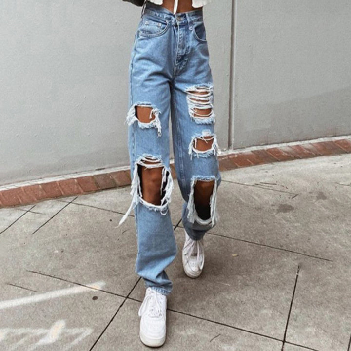 Dame Revnet Baggy-Jeans med afslappet stil og flåede detaljer Stilla