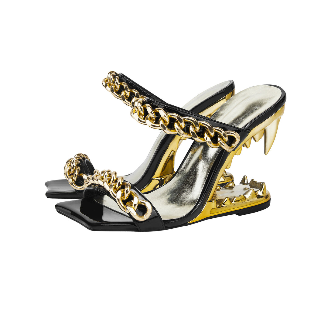 Femme Edgy Åben-tå Hæl-sandaler med Metal-kæde-detaljer Stilla