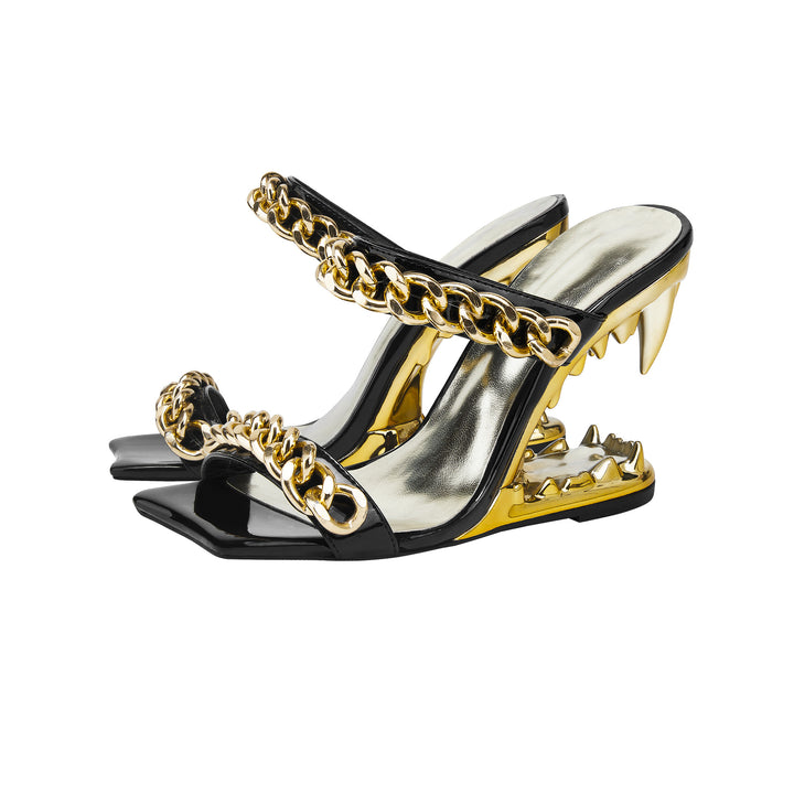 Femme Edgy Åben-tå Hæl-sandaler med Metal-kæde-detaljer Stilla