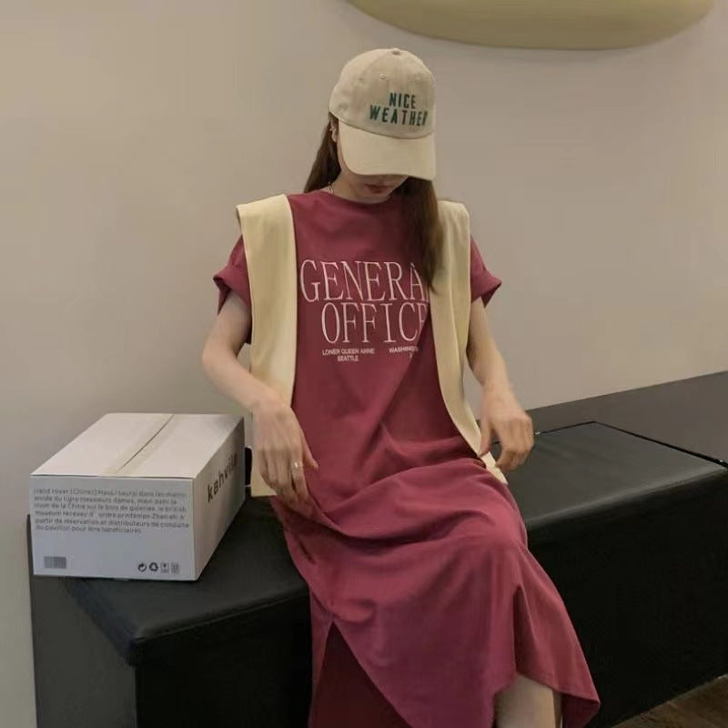 Kvinders Casual T-Shirt Kjole med Kreativ Slogan Skovae