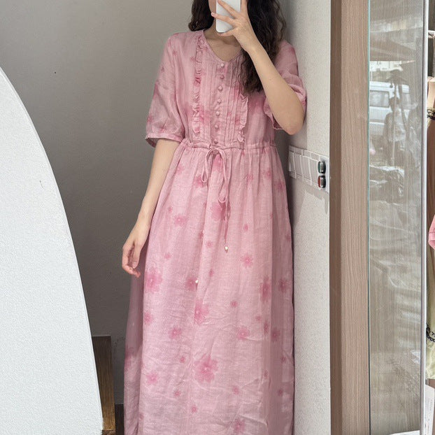 Dame Floral Maxi Kjole med justerbar talje Stilla