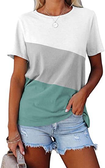 Dame Trendy Kortærmet T-Shirt med moderne Farveblokdesign Stilla