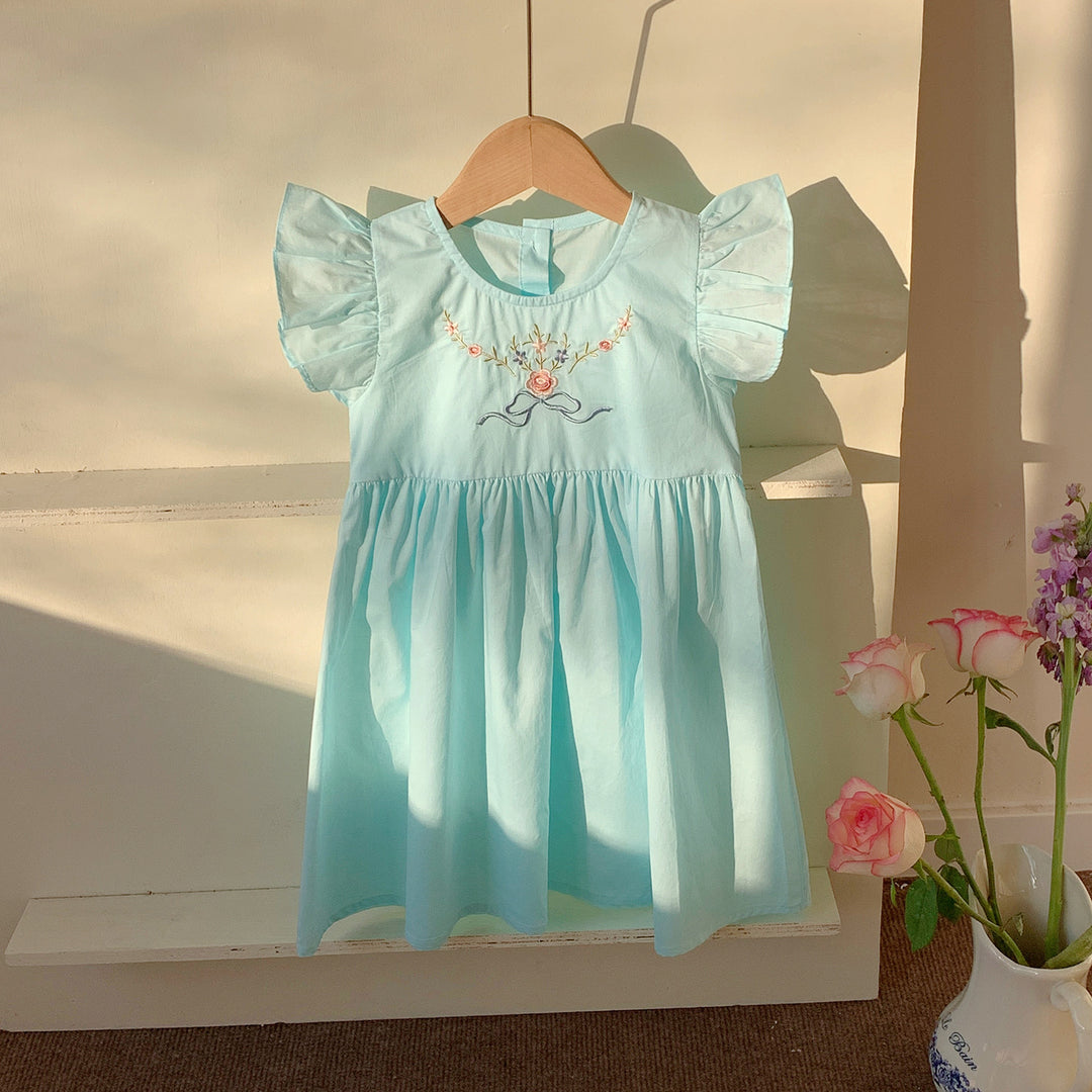 Pige Broderet Bomuldsdress Stilla