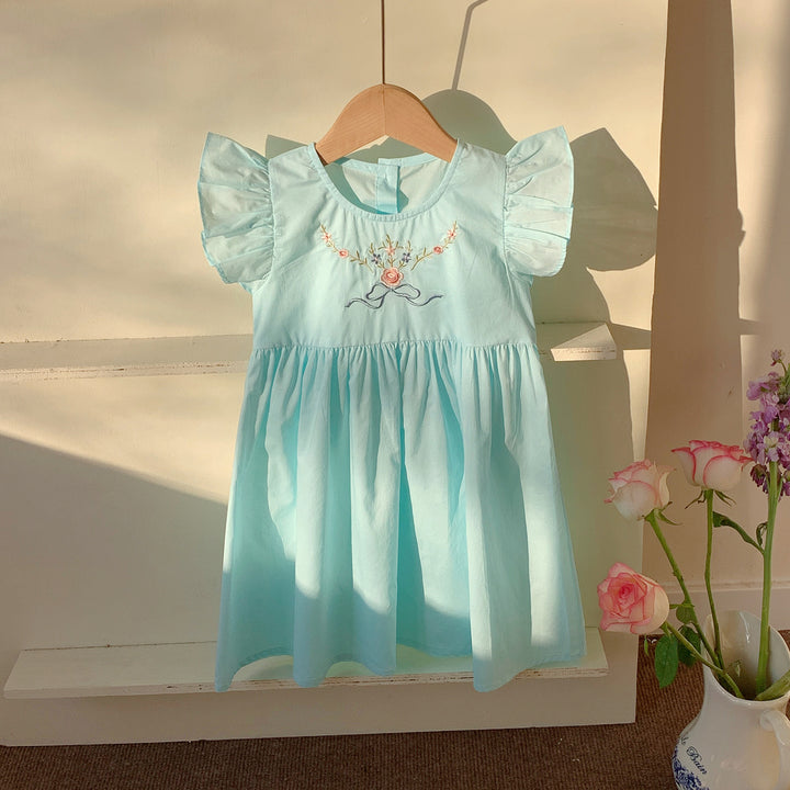 Pige Broderet Bomuldsdress Stilla