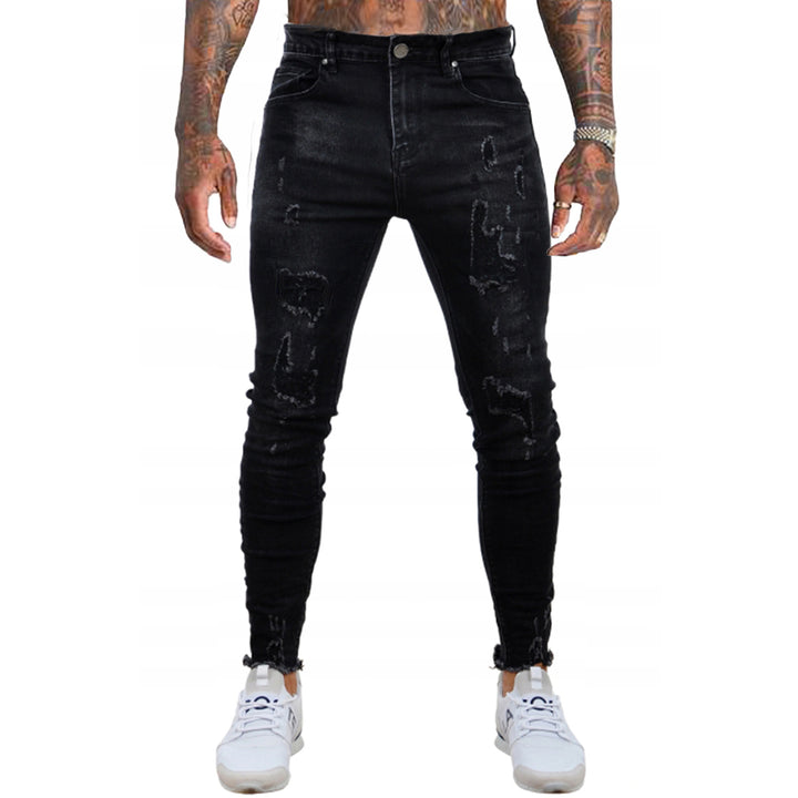 Herrer Ripped Skinny Jeans med høj talje og moderne nedbrydnings-effekter Stilla