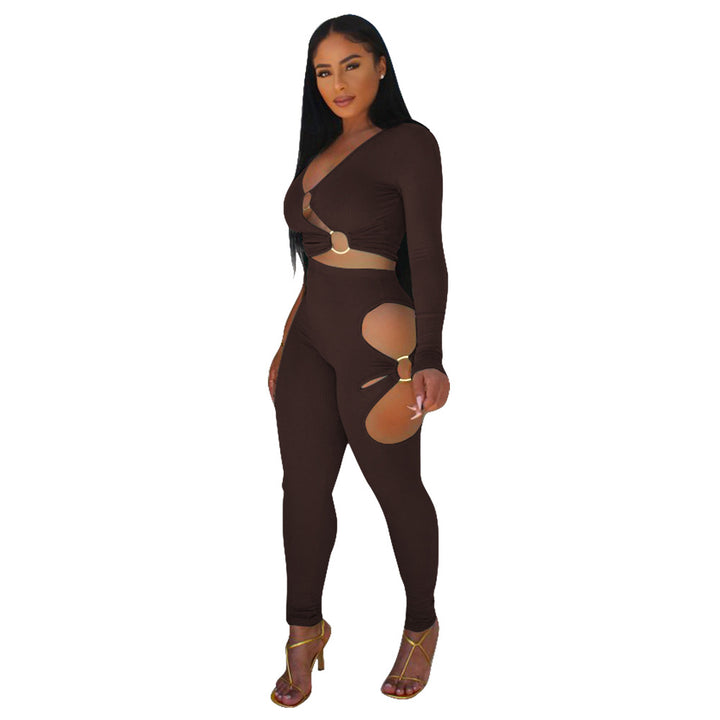 Dame Cut-Out Jumpsuit med glitrende design og lange ærmer Stilla