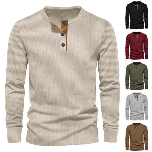 Herren nan ribbet Thermo-Henley med kontrastknapliste og ribbede manchetter Skovae