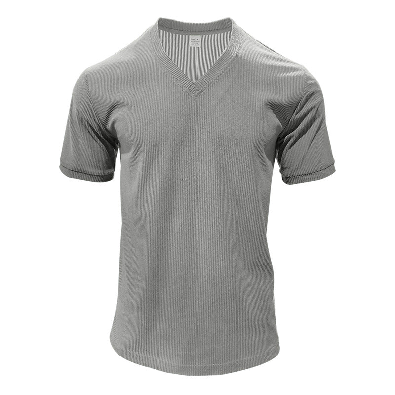 Herre nan struktureret V-hals ribjersey-shirt med kort ærme og tætsiddende pasform Skovae