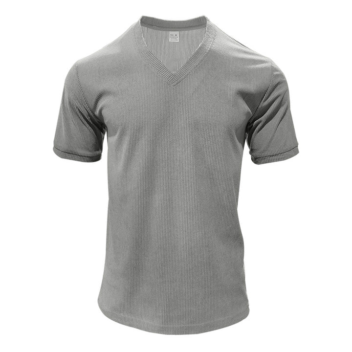 Herre nan struktureret V-hals ribjersey-shirt med kort ærme og tætsiddende pasform Skovae