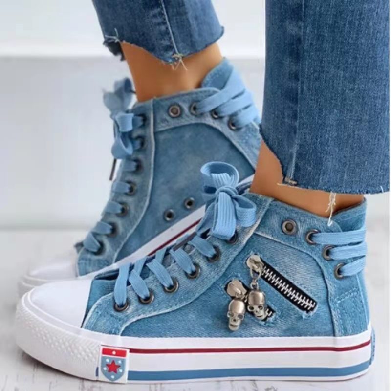 Dame Høje Sneakers i moderne Used-Look med fashionable lynlåsdetaljer Stilla