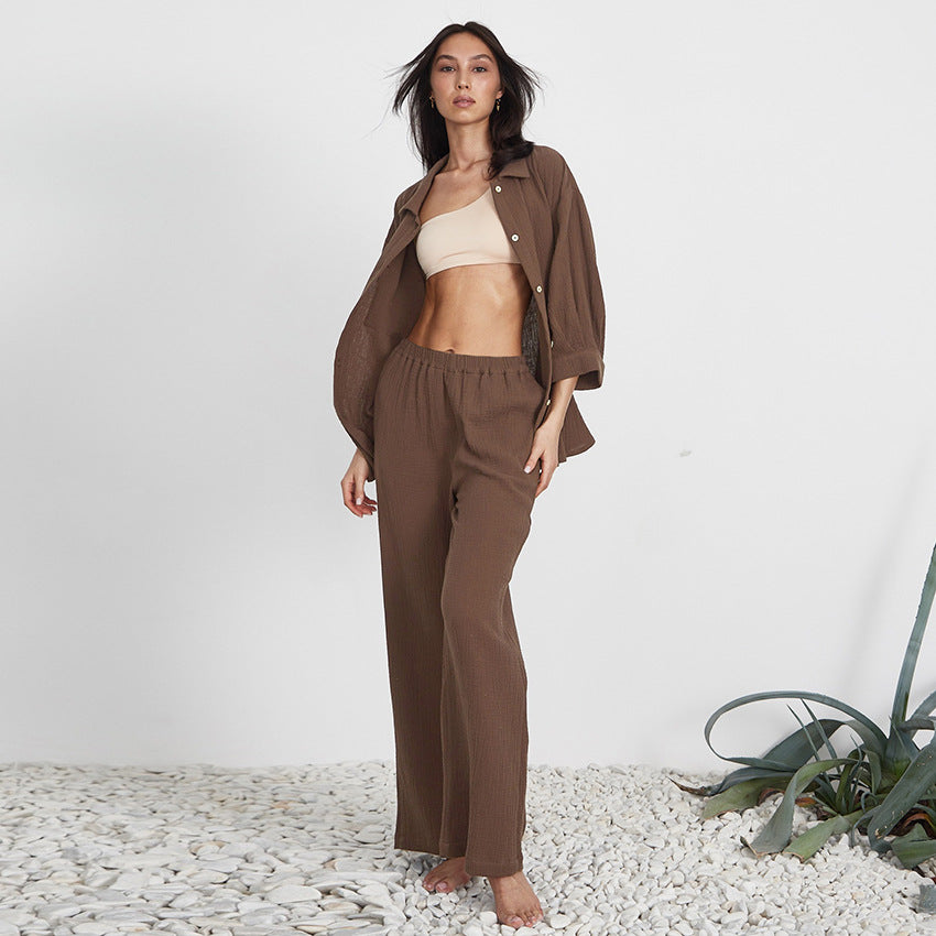 Damer Fritids-Loungewear-Sæt med løs Bluse og bred Bukser Stilla