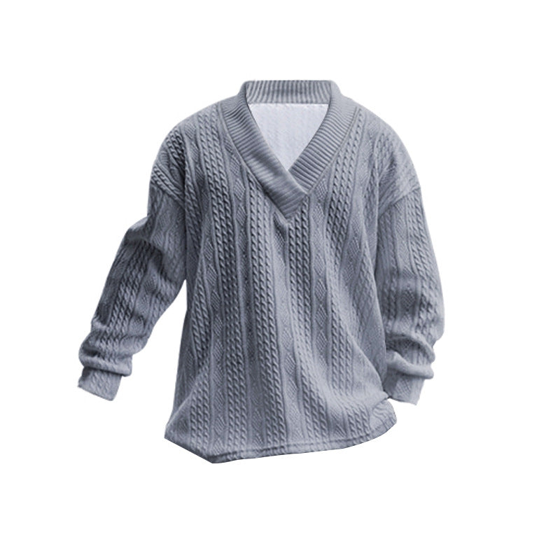 Herren nan Oversize Fletmønster-Longpullover med dyb V-halsudskæring og matchende strikbukser Skovae