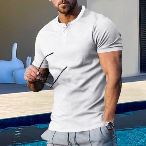 Herren kortærmet Henley T-shirt med praktisk knapdesign og kropsnær pasform Stilla