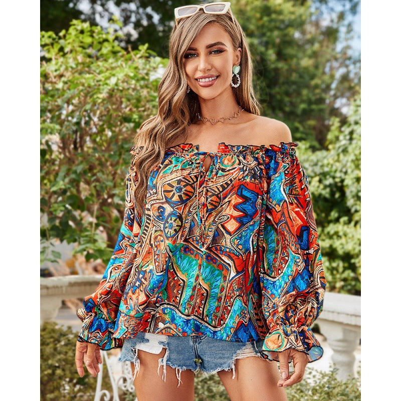Dame Off-Shoulder Bohemian Bluse med flydende ærmer Stilla