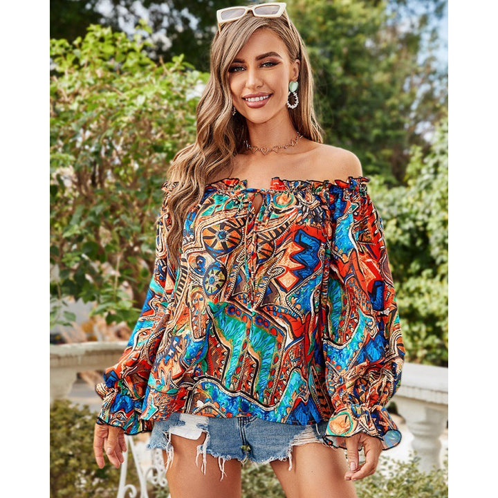 Dame Off-Shoulder Bohemian Bluse med flydende ærmer Stilla