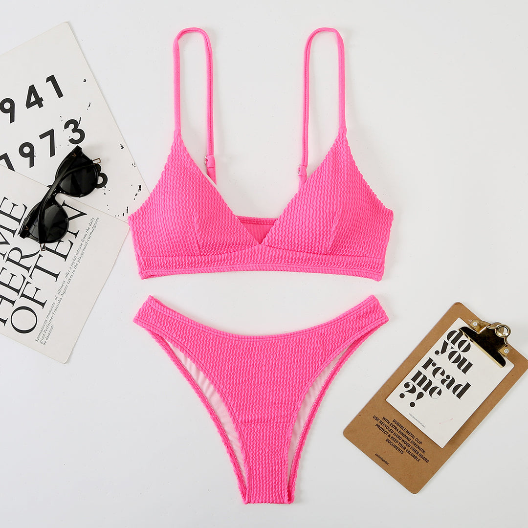 Dame trendy bikinisæt med raffineret vaffelmønster og justerbare stropper Stilla