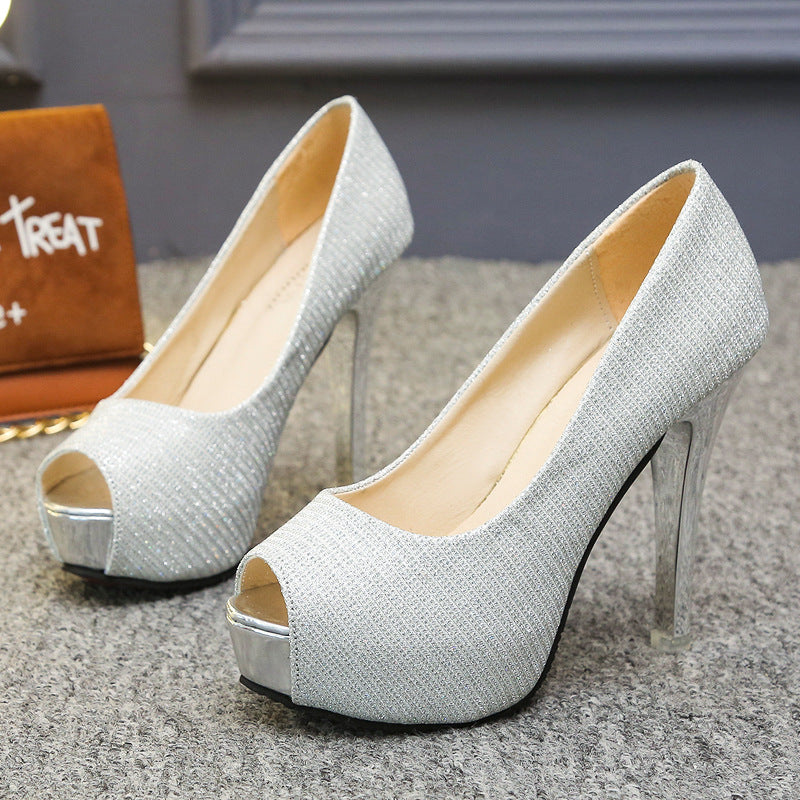 Dame High-Heel Pumps med glitrende metalapplikationer og åben tå Stilla