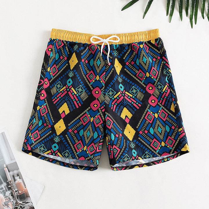 Dame badshorts med farverigt geometrisk mønster Skovae