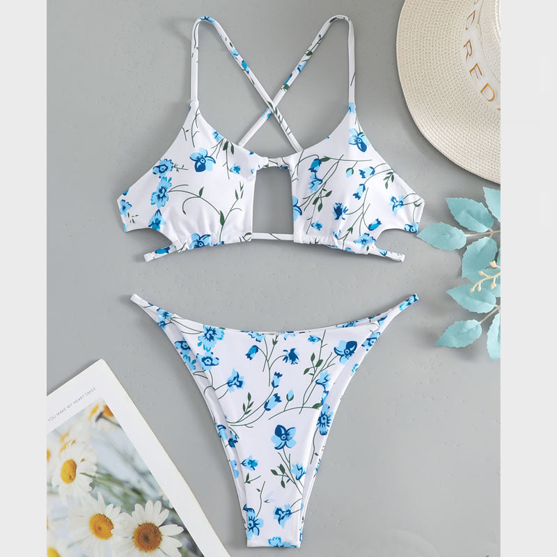 Dame bikinisæt med justerbare stropper og blomsterprint Skovae