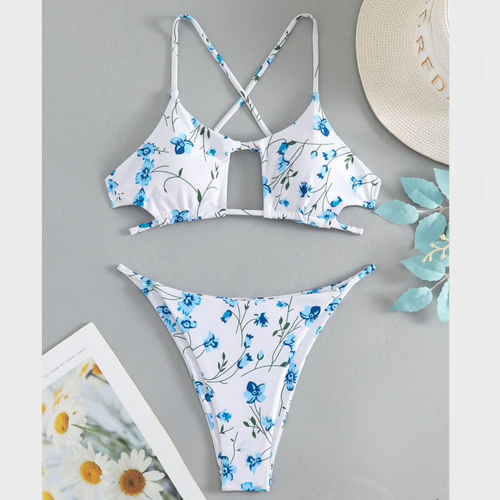 Dame bikinisæt med justerbare stropper og blomsterprint Skovae
