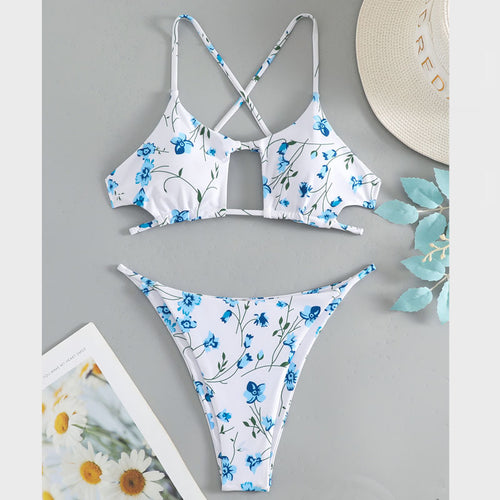 Dame bikinisæt med justerbare stropper og blomsterprint Skovae