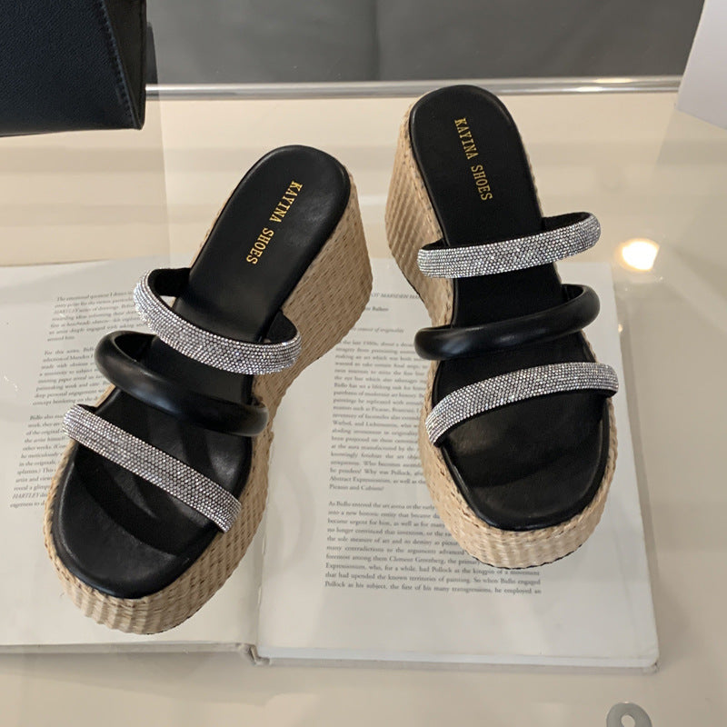 Dame Wedge-sandaletter med funklende rhinestones og trendy plateau Stilla
