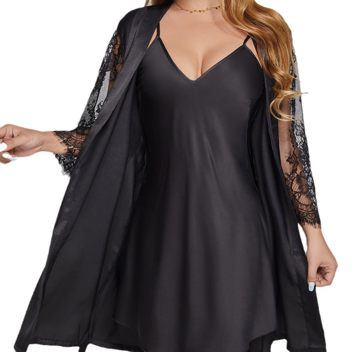 Femme Elegante Spidsbesat Satin Chemise Sæt Stilla