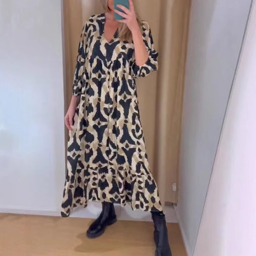 Dame Maxikjole med voluminøse ærmer og moderigtigt leopardprint Stilla