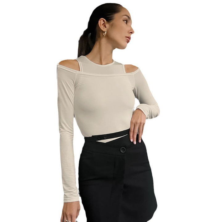 Dame langærmet top med off-shoulder design og trendy snit Stilla
