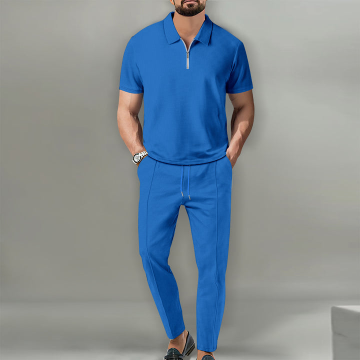 Herrer Sporty Poloshirt med moderne lynlås og elastiske joggingbukser Stilla