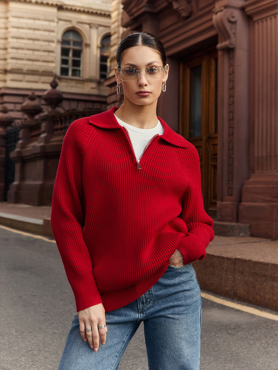 Femme Cozy Ribbed Halv-lynlås Pullover Stilla